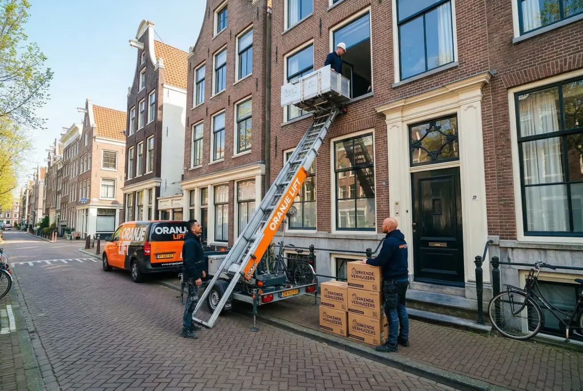Aanhangerlift voor verhuizing in smalle straat Purmerend