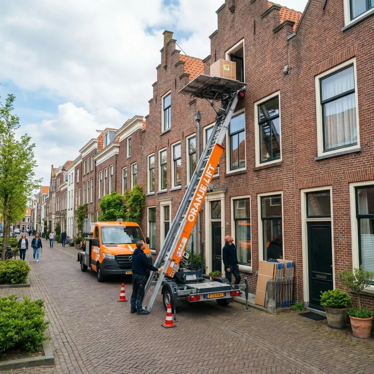 Aanhangerlift in gebruik bij woning in Purmerend